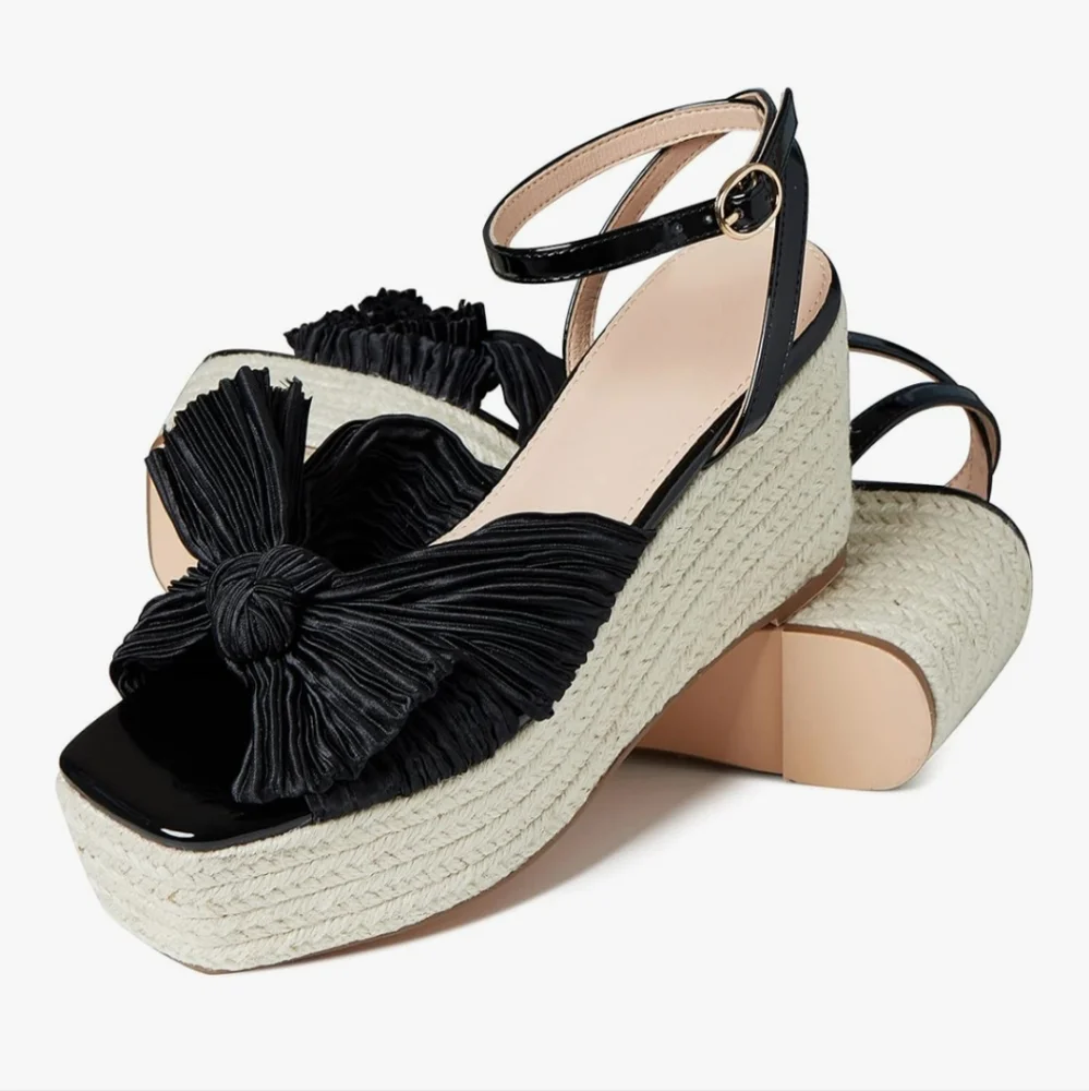 - Mattiventon Women's Espadrille Platform Wedge Sandals Pleated Bow Ankle …